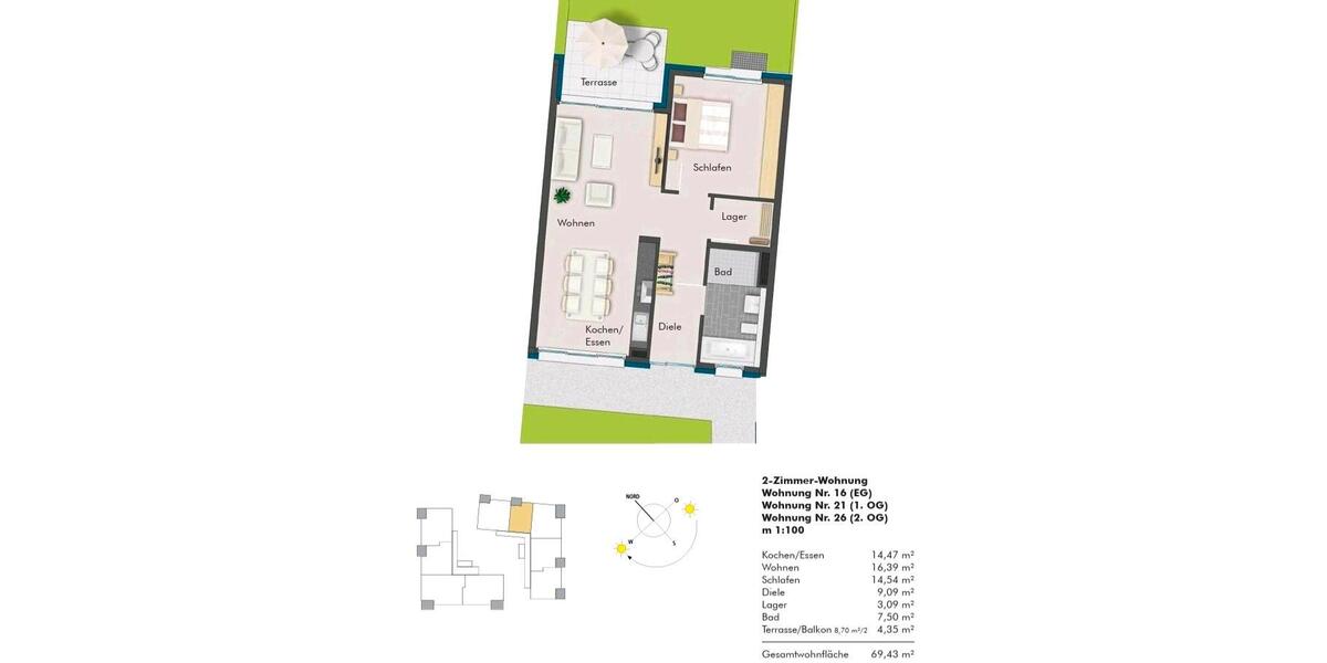 Etagenwohnung Besigheim - 2.5 Zimmer, 69 m&sup2;, 369.000&euro; | Angebot:24829853
