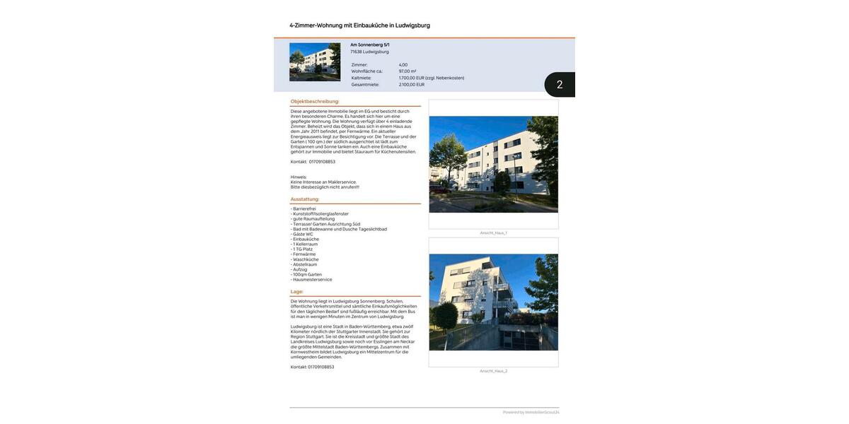Erdgeschoßwohnung Ludwigsburg - 4 Zimmer, 97 m&sup2;, 2.200&euro; | Angebot:27594324