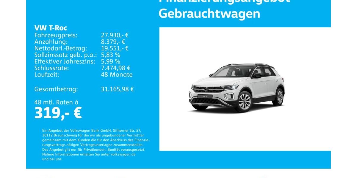 VW T-Roc 21.628 km 27.930 &euro; Stuttgart-Feuerbach 70469