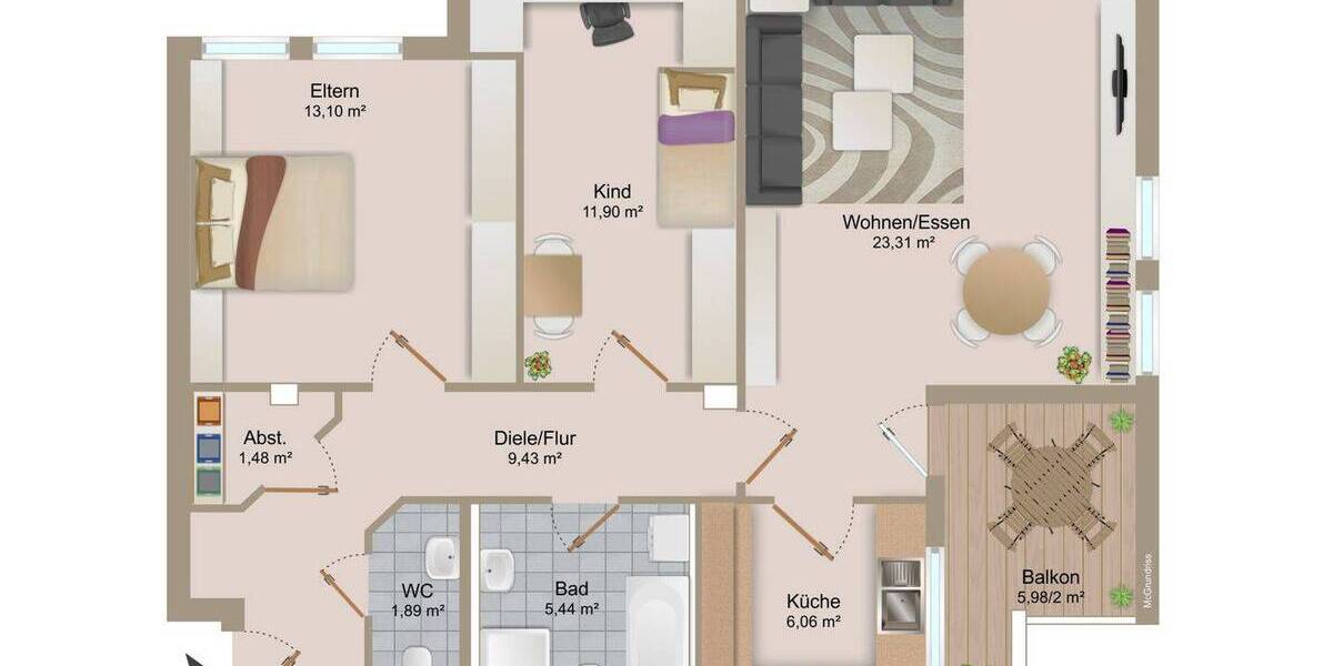 Etagenwohnung Fellbach - 3 Zimmer, 76 m&sup2;, 320.000&euro; | Angebot:25671720