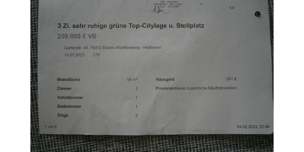 Etagenwohnung Heilbronn - 3 Zimmer, 56 m&sup2;, 247.537&euro; | Angebot:25476296