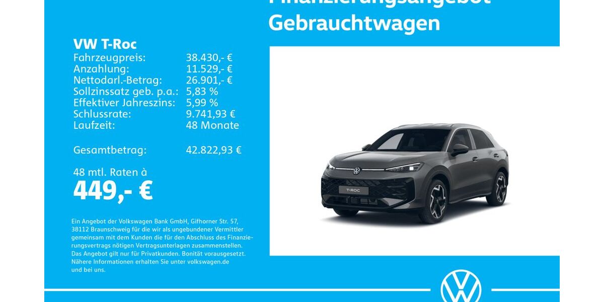 VW T-Roc 1.505 km 38.430 &euro; Stuttgart-Wangen 70188