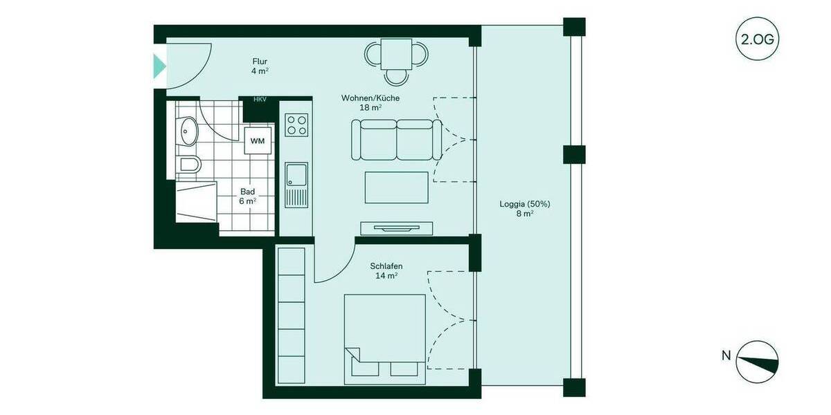 Etagenwohnung Ludwigsburg Ost - 2 Zimmer, 49 m&sup2;, 319.900&euro; | Angebot:25731223