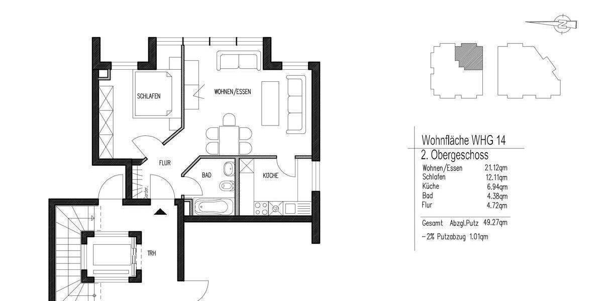 Etagenwohnung Stuttgart Bad Cannstatt - 2 Zimmer, 49 m&sup2;, 217.000&euro; | Angebot:25701226