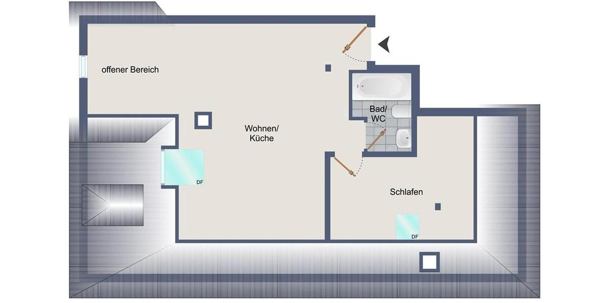 Dachgeschoßwohnung Stuttgart Bad Cannstatt - 2 Zimmer, 40 m&sup2;, 690&euro; | Angebot:26039750