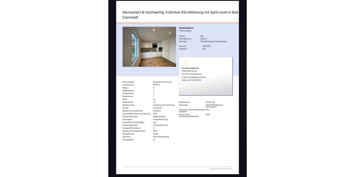 Erdgeschoßwohnung Sindelfingen Darmsheim - 3 Zimmer, 73 m&sup2;, 1.350&euro; | Angebot:25342590