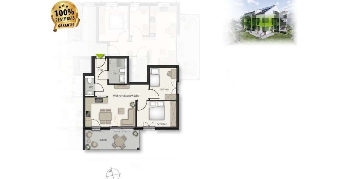 Etagenwohnung Böblingen Dagersheim - 3 Zimmer, 64 m&sup2;, 429.000&euro; | Angebot:27583308