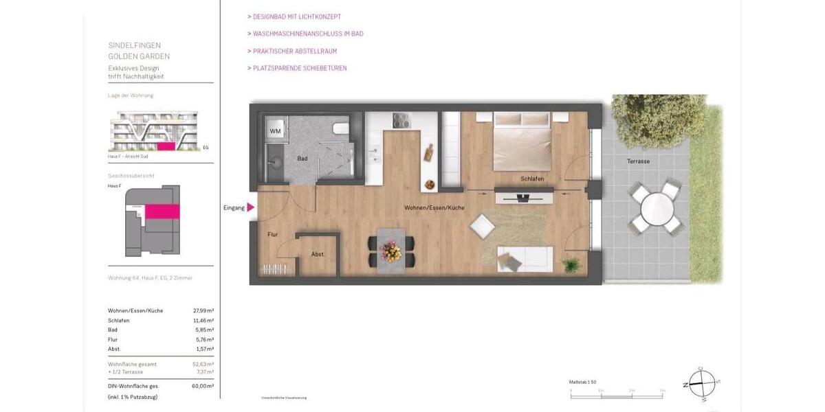 Erdgeschoßwohnung Sindelfingen Darmsheim - 2 Zimmer, 60 m&sup2;, 1.320&euro; | Angebot:25964363
