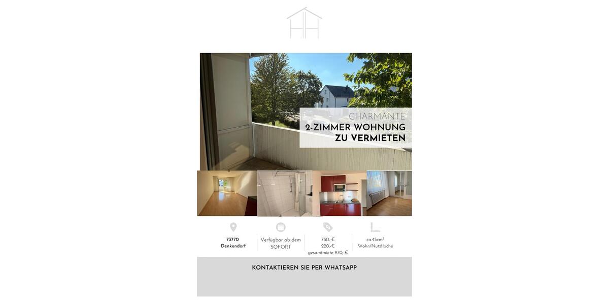 Etagenwohnung Denkendorf - 2 Zimmer, 45 m&sup2;, 800&euro; | Angebot:27576402