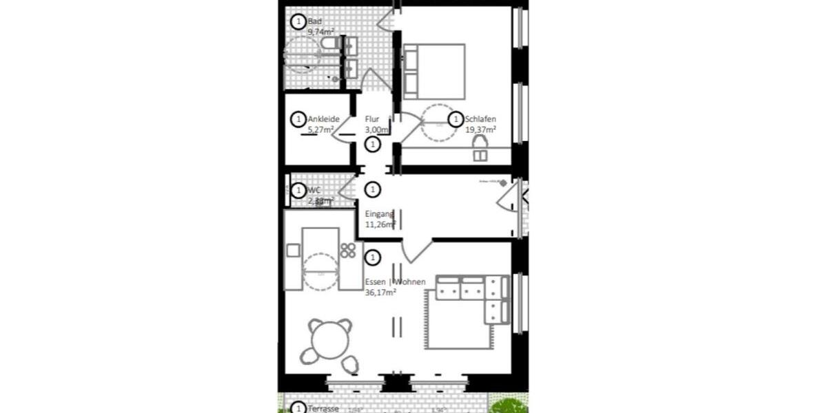 Erdgeschoßwohnung Sindelfingen - 2 Zimmer, 89 m&sup2;, 1.280&euro; | Angebot:25854092