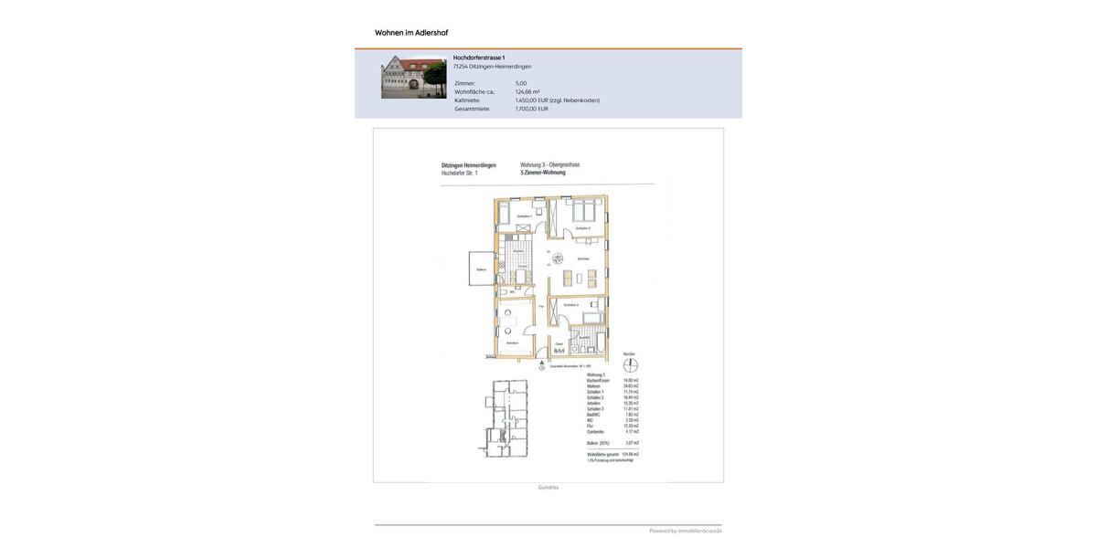Etagenwohnung Ditzingen - 5 Zimmer, 124 m&sup2;, 1.450&euro; | Angebot:25648731