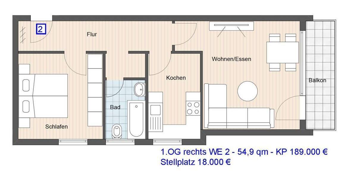 Etagenwohnung Ostfildern Scharnhausen - 3 Zimmer, 68 m&sup2;, 279.000&euro; | Angebot:25801969