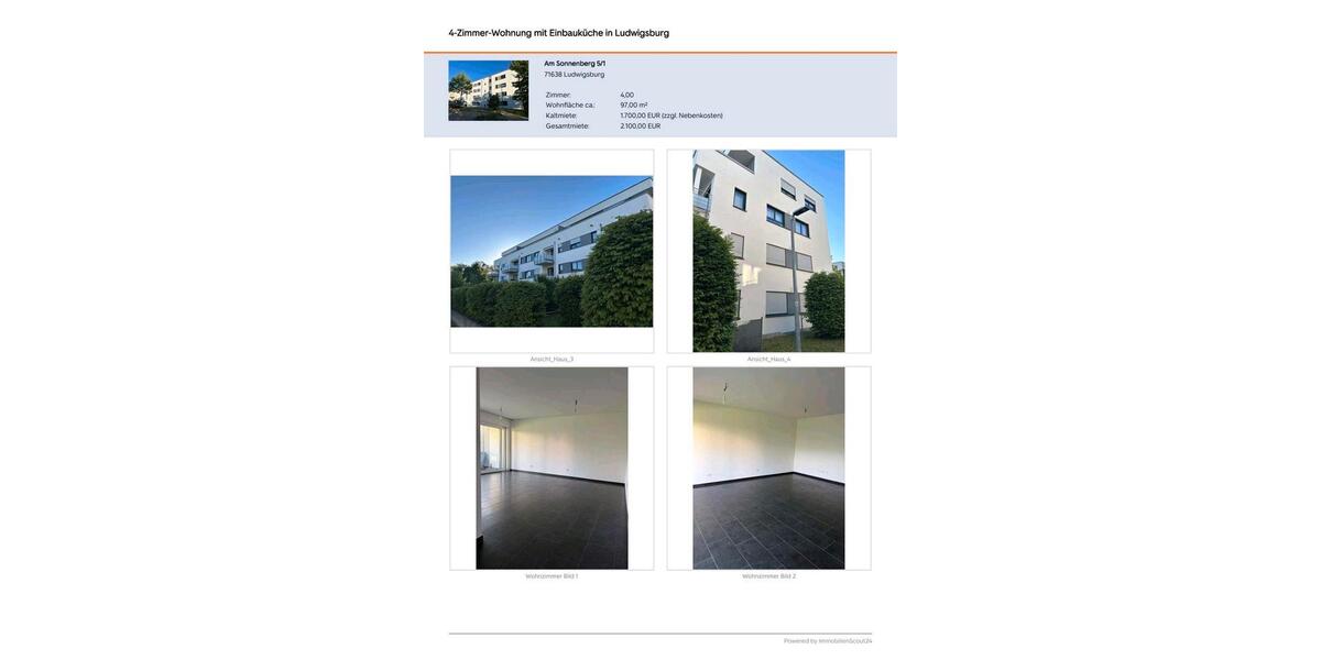 Erdgeschoßwohnung Ludwigsburg - 4 Zimmer, 97 m&sup2;, 2.200&euro; | Angebot:27594324