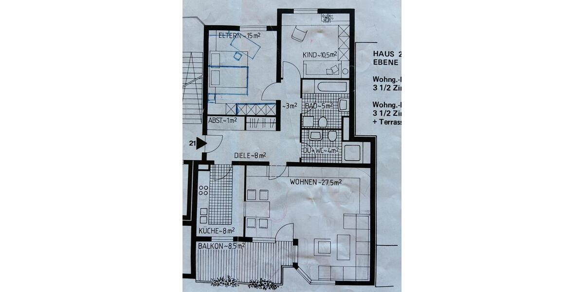 Etagenwohnung Stuttgart Botnang - 3 Zimmer, 84 m&sup2;, 1.150&euro; | Angebot:27603347