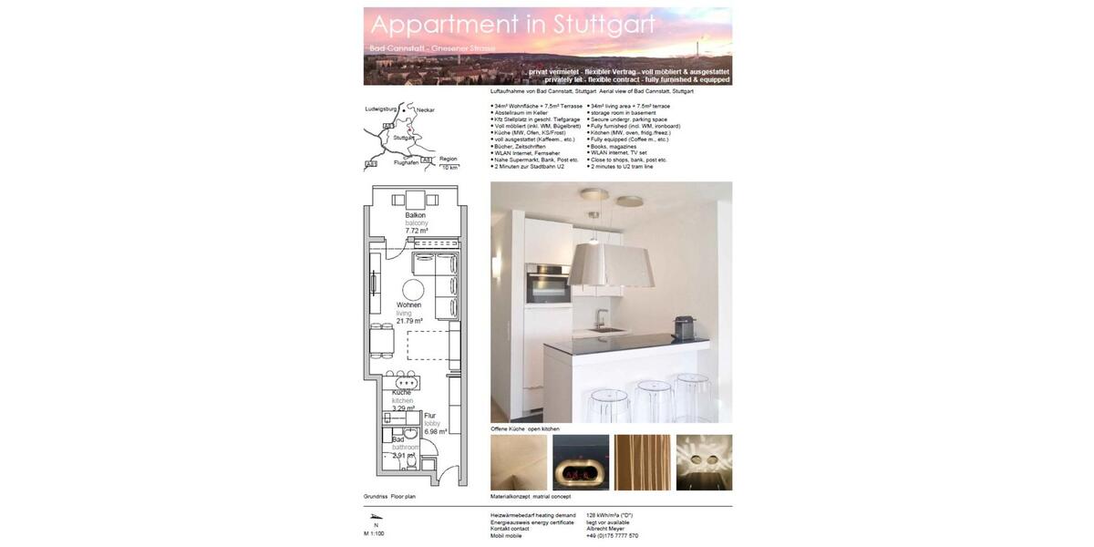 Etagenwohnung Stuttgart Bad Cannstatt - 1 Zimmer, 34 m&sup2;, 860&euro; | Angebot:25908017