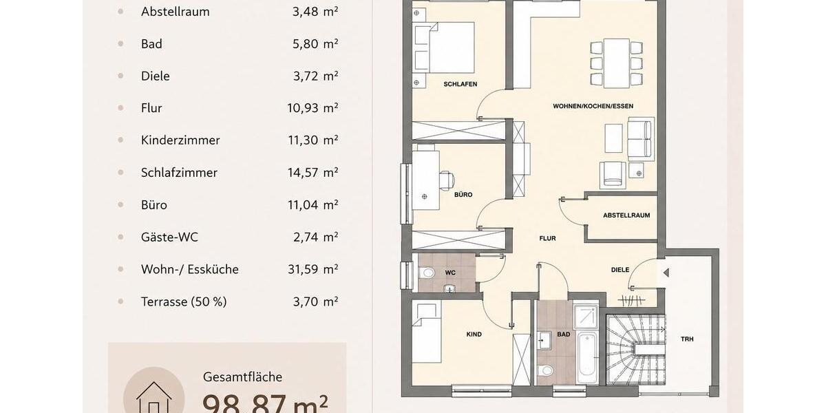 Etagenwohnung Heilbronn Horkheim - 4 Zimmer, 99 m&sup2;, 1.585&euro; | Angebot:27537281