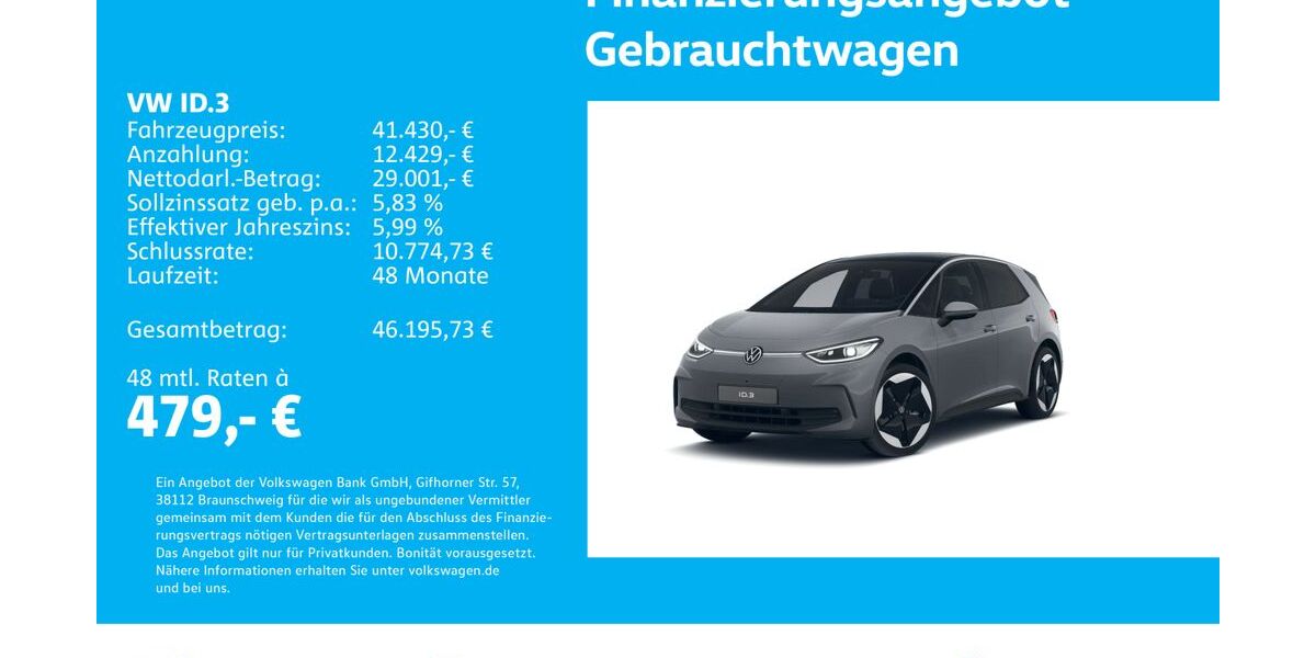 VW ID.3 6.604 km 41.430 &euro; Stuttgart-Feuerbach 70469