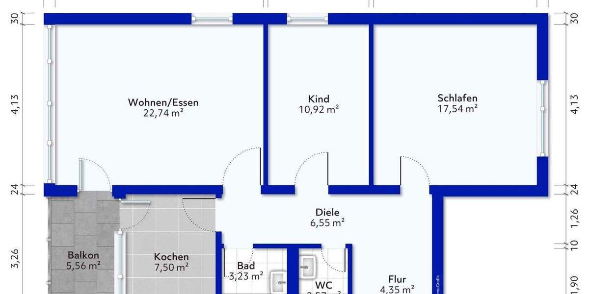 Etagenwohnung Möglingen - 3 Zimmer, 75 m&sup2;, 259.500&euro; | Angebot:25706119