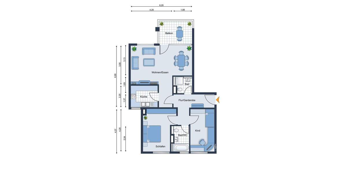 Etagenwohnung Kornwestheim Kornwestheim-Pattonville - 3 Zimmer, 74 m&sup2;, 379.000&euro; | Angebot:25772264