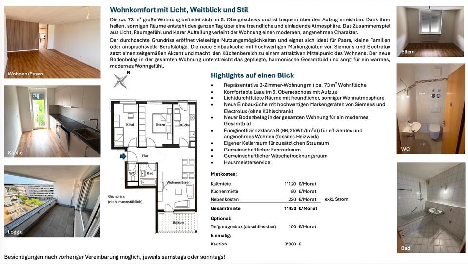 Etagenwohnung Stuttgart Stuttgart-Nord - 3 Zimmer, 73 m&sup2;, 1.120&euro; | Angebot:27547218