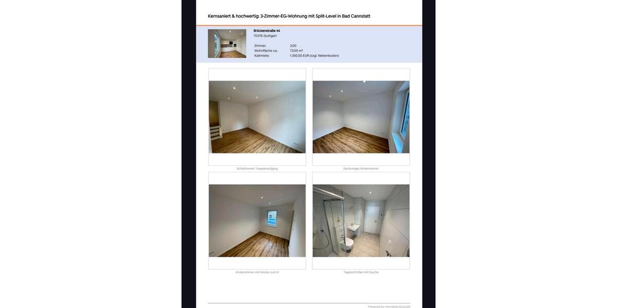 Erdgeschoßwohnung Sindelfingen Darmsheim - 3 Zimmer, 73 m&sup2;, 1.350&euro; | Angebot:25342590