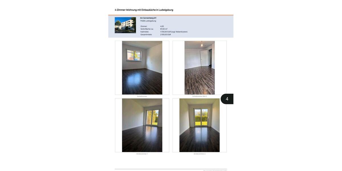 Erdgeschoßwohnung Ludwigsburg - 4 Zimmer, 97 m&sup2;, 2.200&euro; | Angebot:27594324