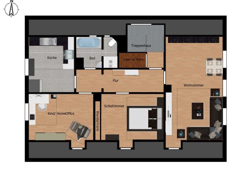 Dachgeschoßwohnung Stuttgart Zuffenhausen - 3 Zimmer, 63 m&sup2;, 1.100&euro; | Angebot:26163347
