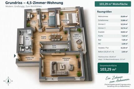 Wohnung Waiblingen - 4.5 Zimmer, 103 m&sup2;, 1.550&euro; | Angebot:27597199